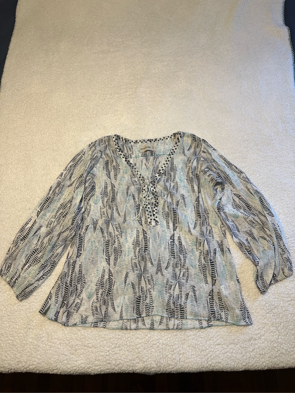 Zadig & Voltaire Light Blue, White and Black Printed Lace-Up Tunic